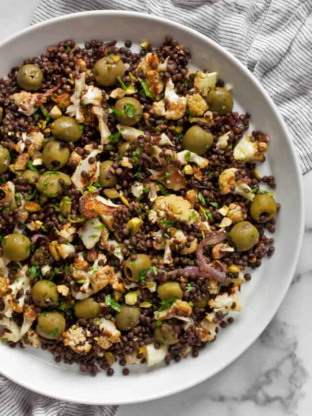 Roasted Cauliflower Olive Lentil Salad Last Ingredient
