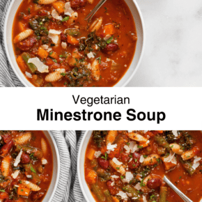 Three bowls of minestrone soup.