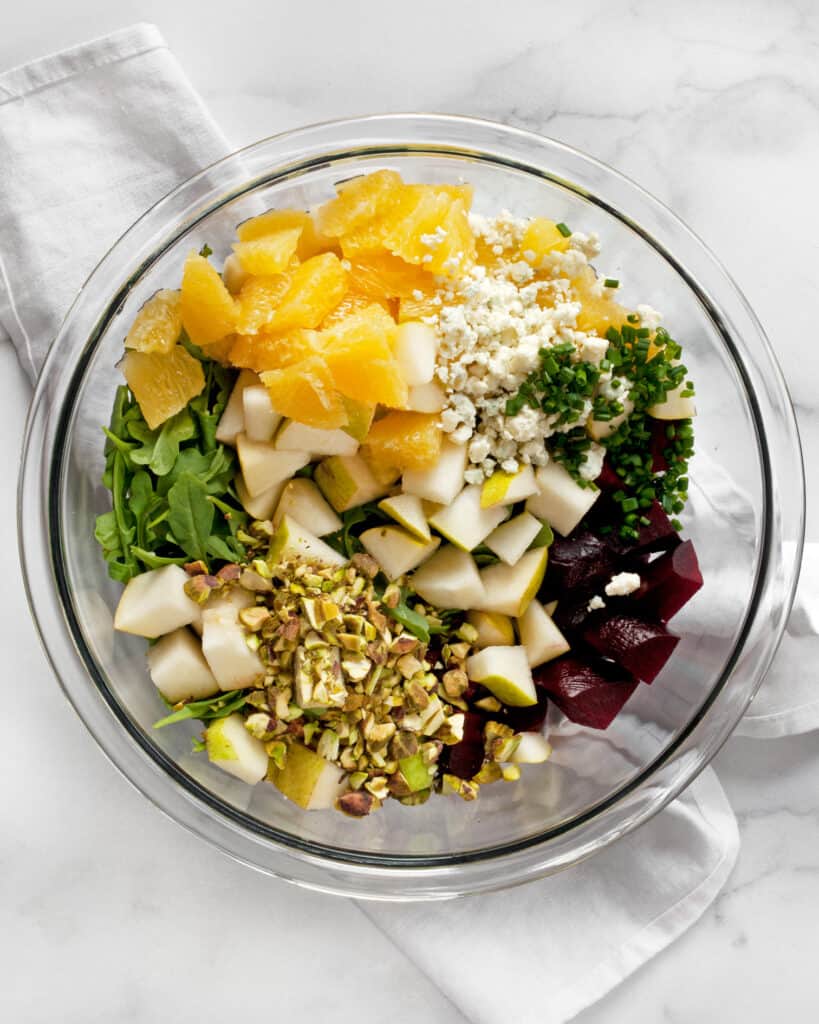 Combine the beets, oranges, pears and other ingredients