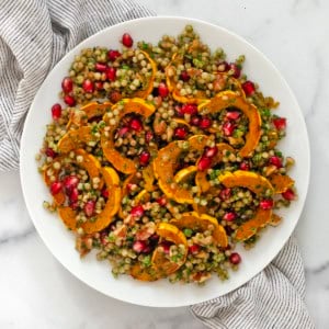 Roasted delicata squash couscous on a plate.