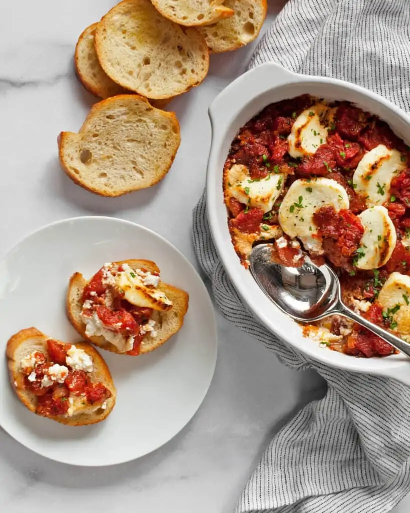 Baked goat cheese appetizer with tomatoes