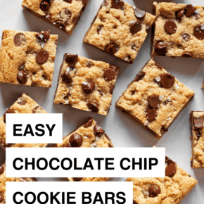 Bar cookies with chocolate chips cut into squares.