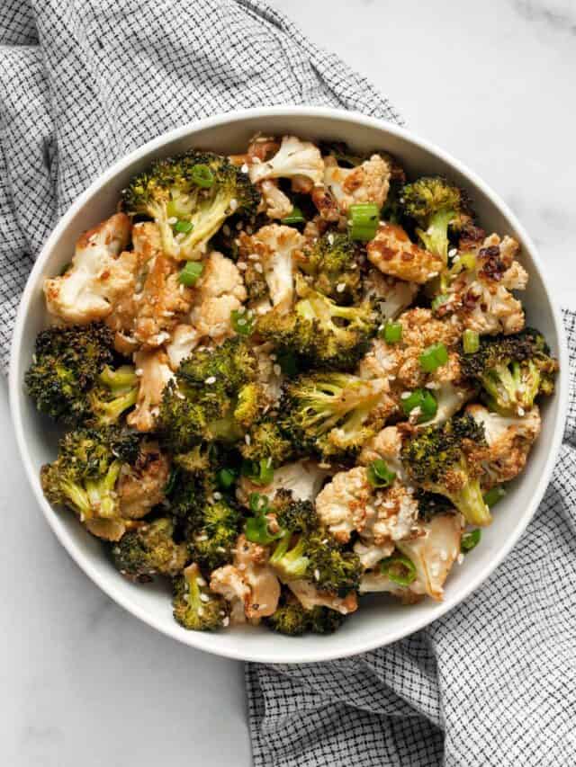 Roasted Broccoli and Cauliflower with Tahini Soy Marinade Last Ingredient