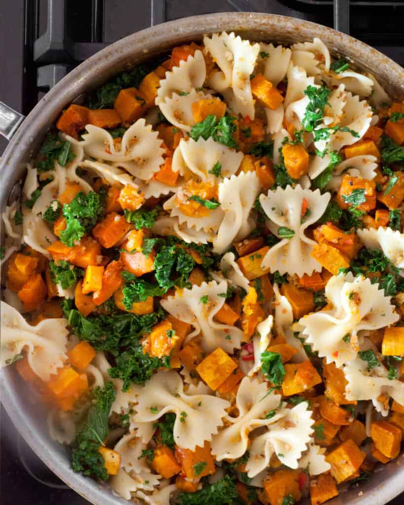Fold in the pasta and butternut squash