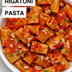 Rigatoni past in a bowl.