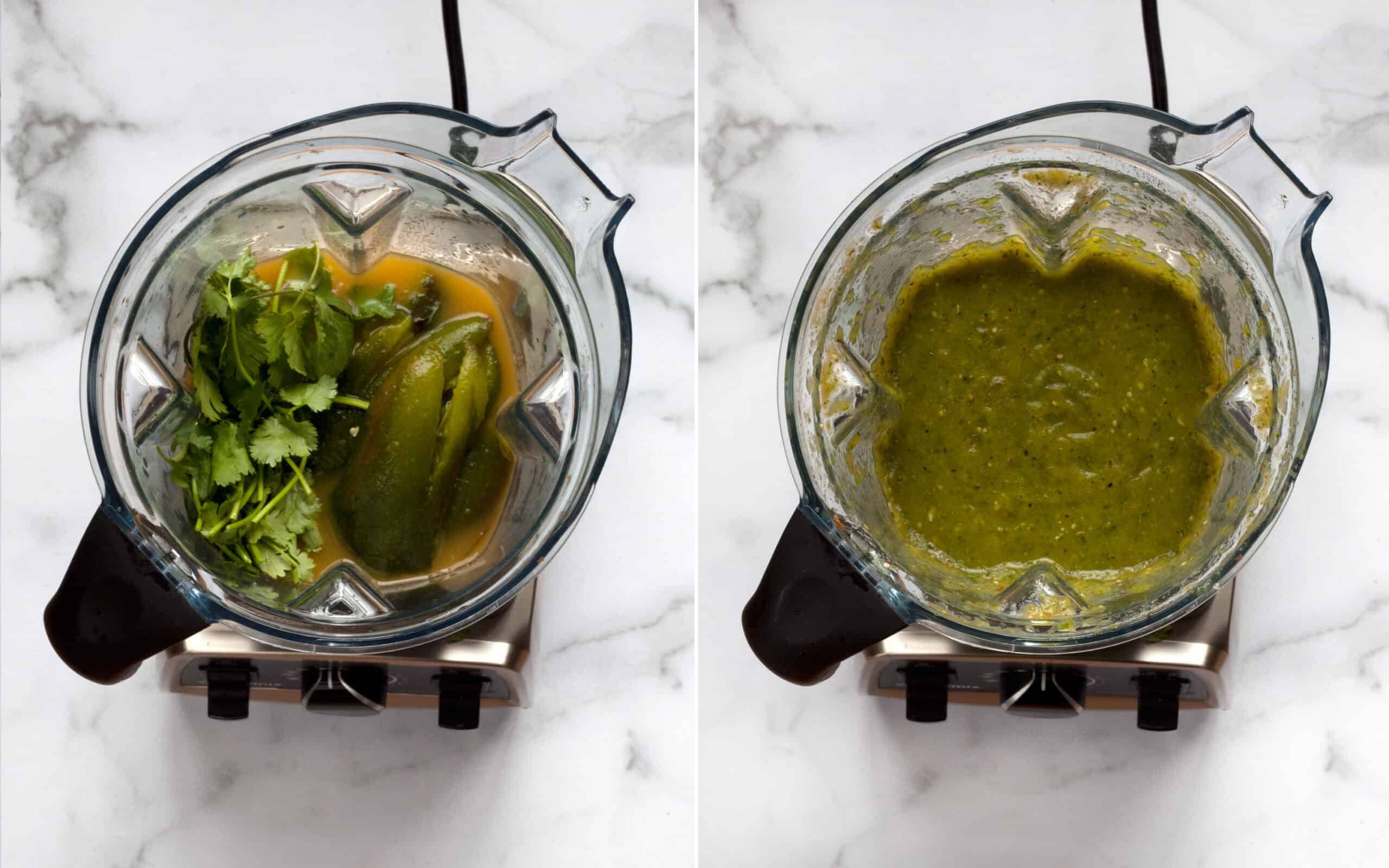 Chile verde ingredients in blender to be pureed