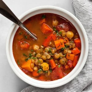 Bowl of slow cooker moroccan chickpea stew.