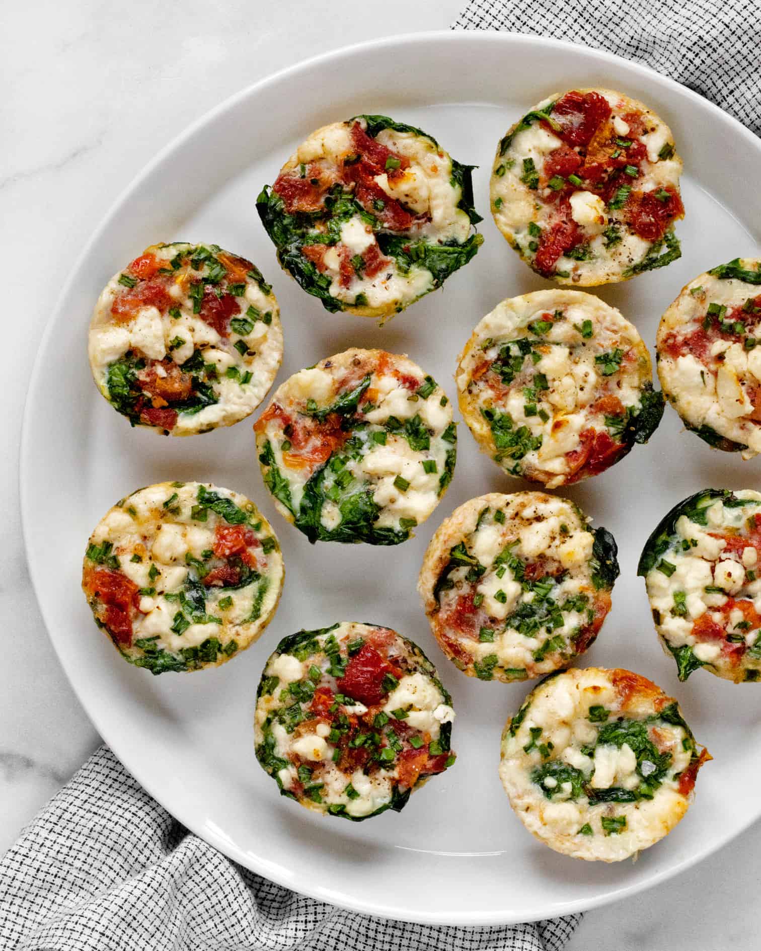 Spinach feta egg white bites on a plate