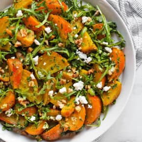 Roasted golden beet salad on a plate.