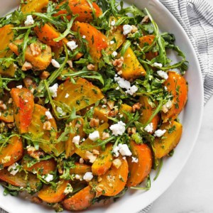 Roasted golden beet salad on a plate.