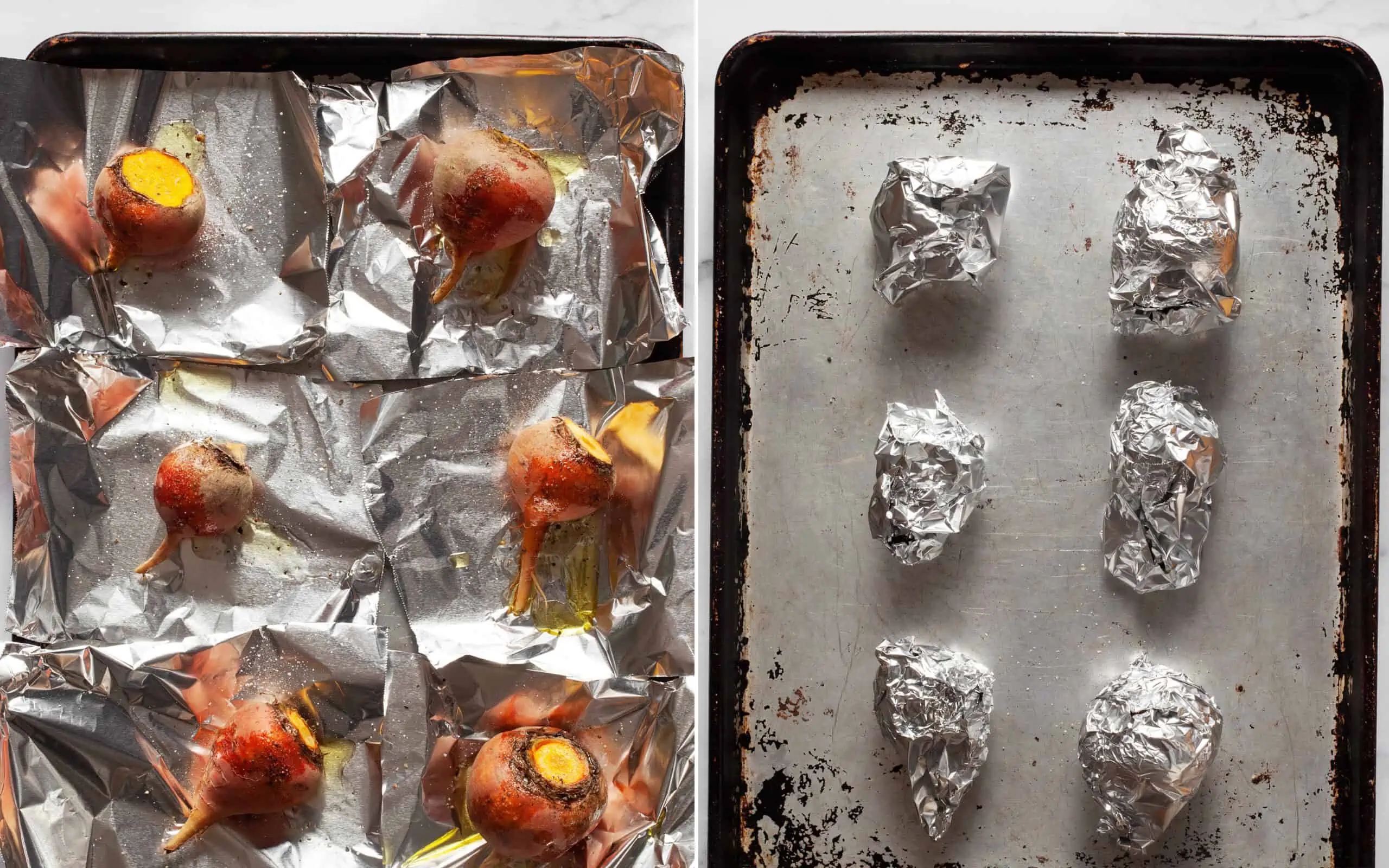 Drizzle the beets with oil, salt and pepper and wrap in foil packets.