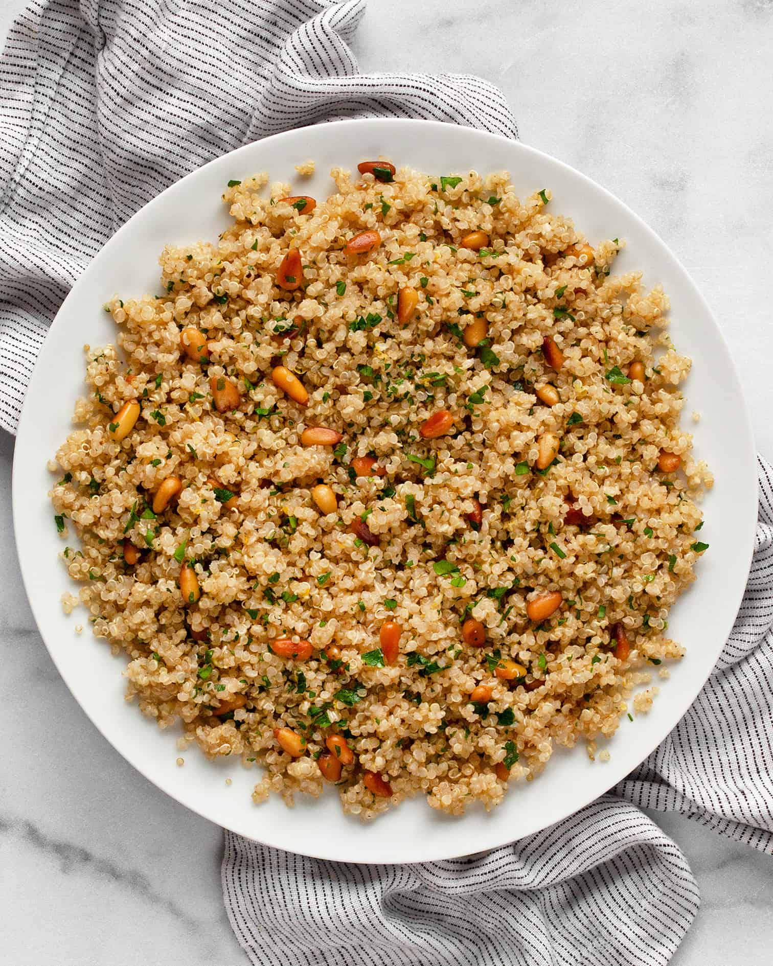 Herby lemon quinoa on a plate.