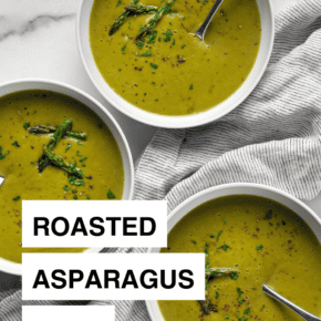 Three bowls of asparagus soup.