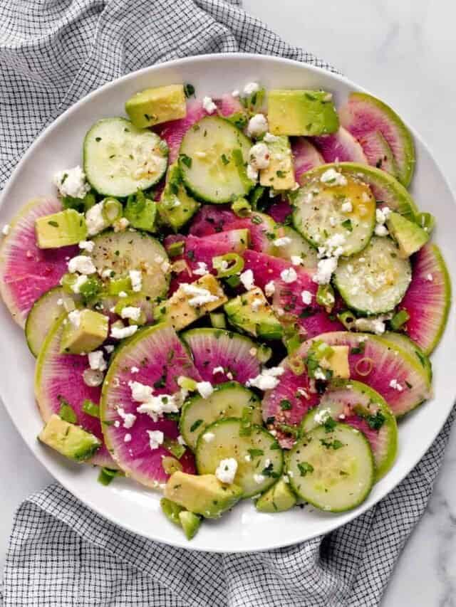 Watermelon Radish Salad with Cucumbers