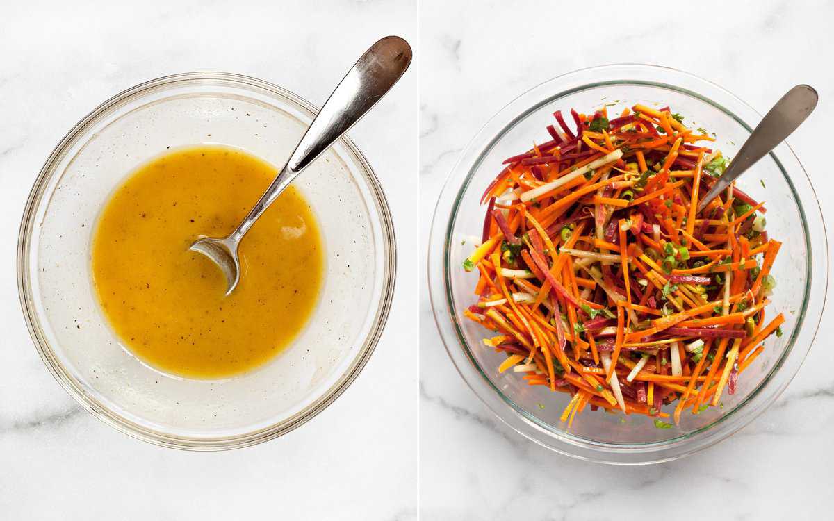 Whisk together the tahini lemon vinaigrette. Stir the dressing into the salad.