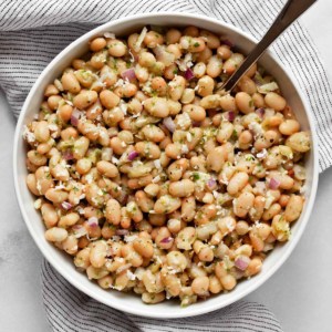 White bean salad in a bowl.