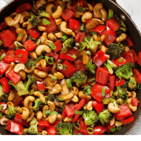 Vegetable stir-fry in a skillet.