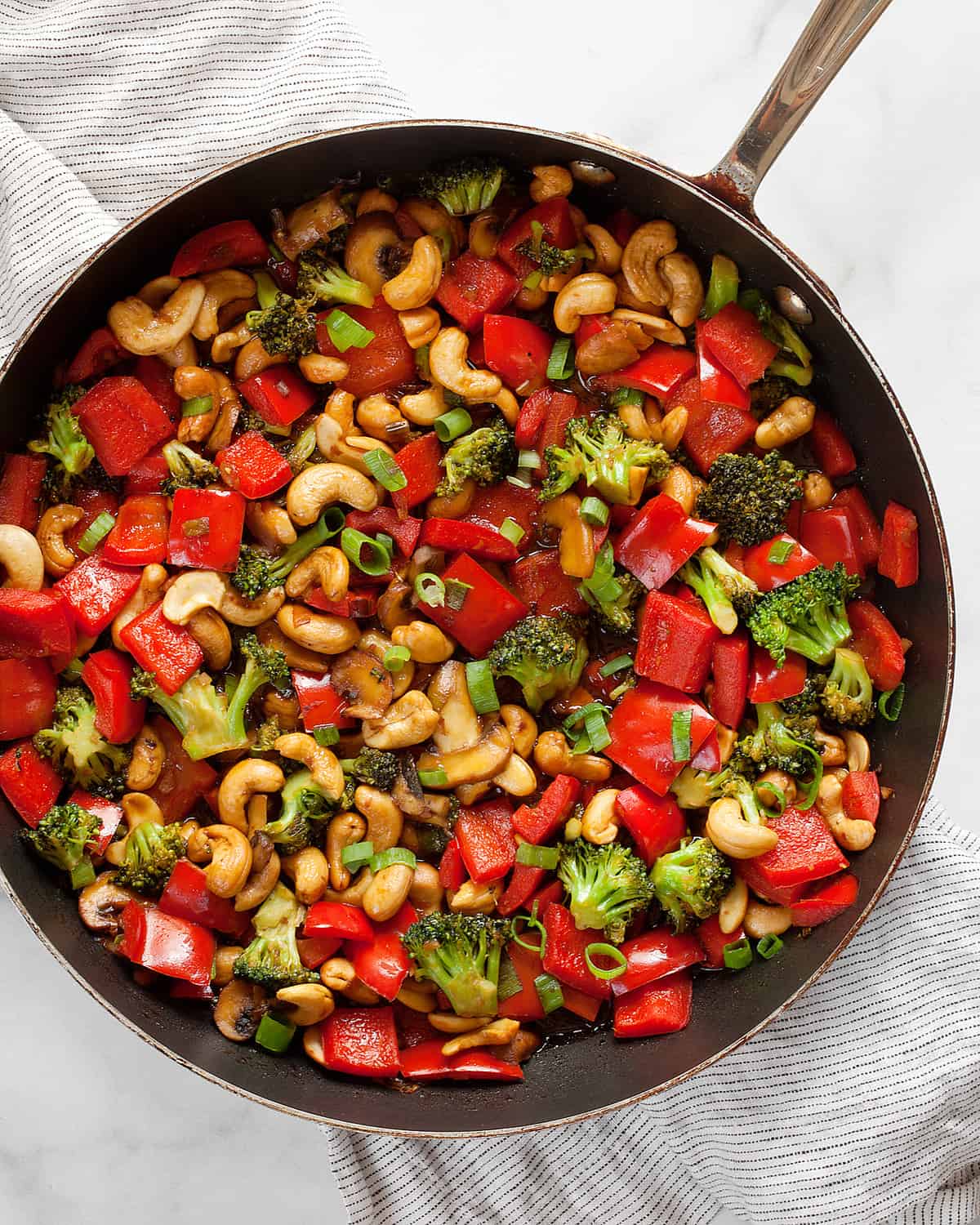 Veggie stir-fry in a skillet.