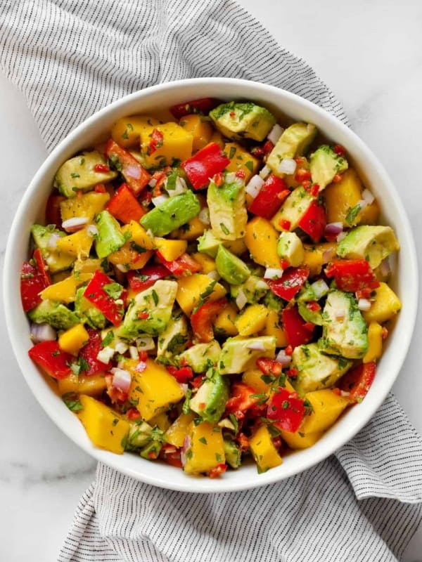 Mango avocado salad in a bowl.