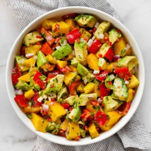 Mango avocado salad in a bowl.