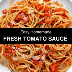 Spaghetti tossed in fresh tomato sauce.