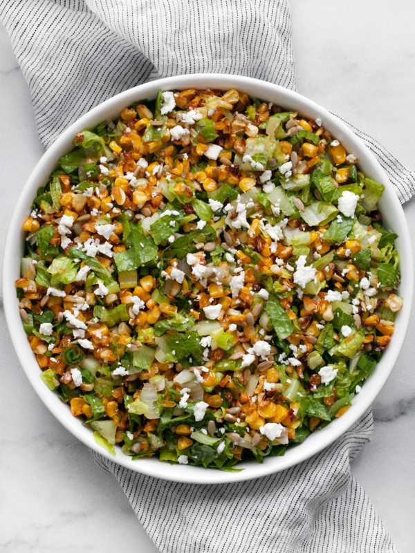 Roasted corn salad in a bowl.