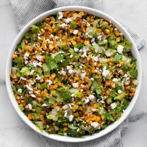 Roasted corn salad in a bowl.