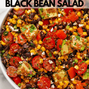 Crispy quinoa black bean salad in a bowl.