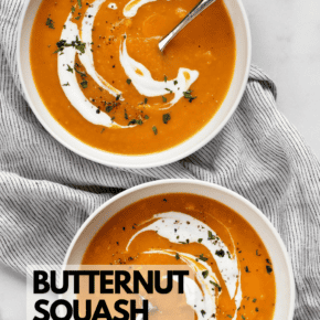 Butternut squash apple soup in a bowl.