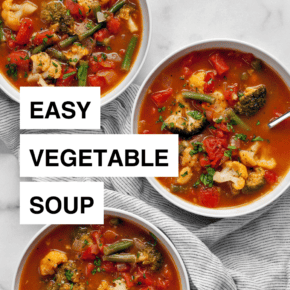 Three bowls of vegetable soup.