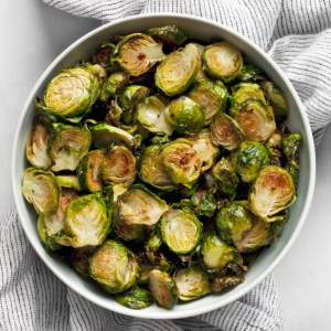 Roasted brussels sprouts in bowl.