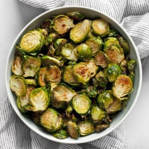 Roasted brussels sprouts in bowl.