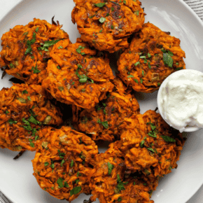 Sweet potato fritters on a plate.