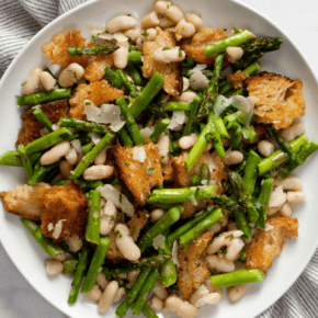 Roasted asparagus salad on a plate.