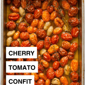 Confit tomatoes in a pan.