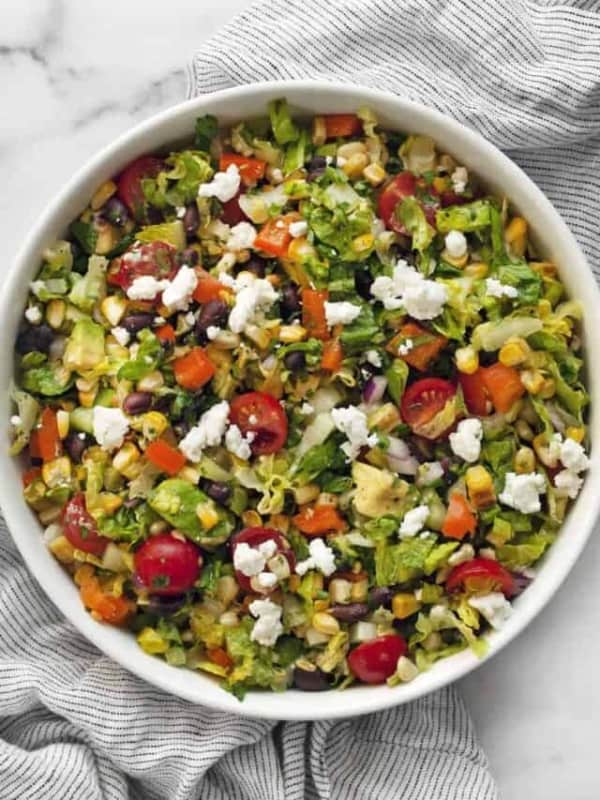 Chopped salad in a large bowl.