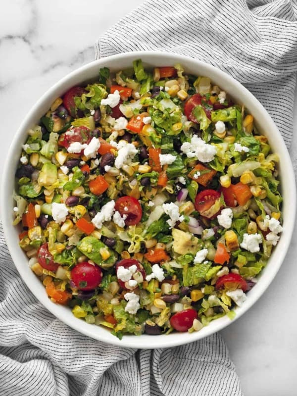 Chopped salad in a large bowl.