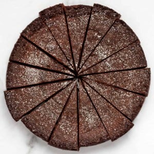 Sliced chocolate cake.