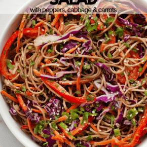 Soba noodle salad in a bowl.