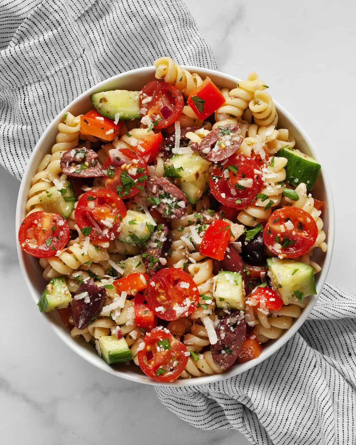 Italian pasta salad in a bowl.