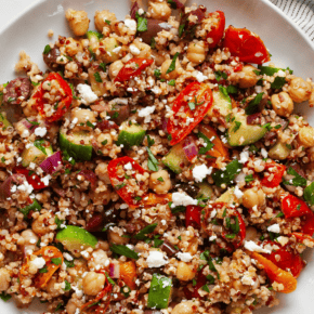 Chickpea quinoa salad on a plate.