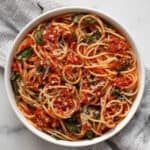 Tomato pasta in a bowl.