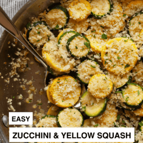 Zucchini squash casserole in a skillet