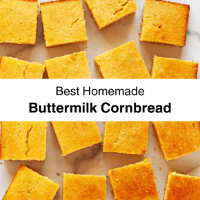 Buttermilk cornbread cut into pieces.
