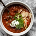 Pumpkin chili in a bowl.