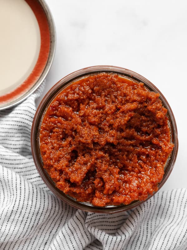 Sun-dried tomato pesto in a jar.