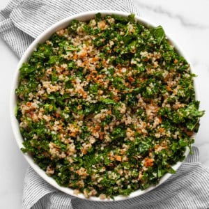 Kale quinoa salad in a bowl.