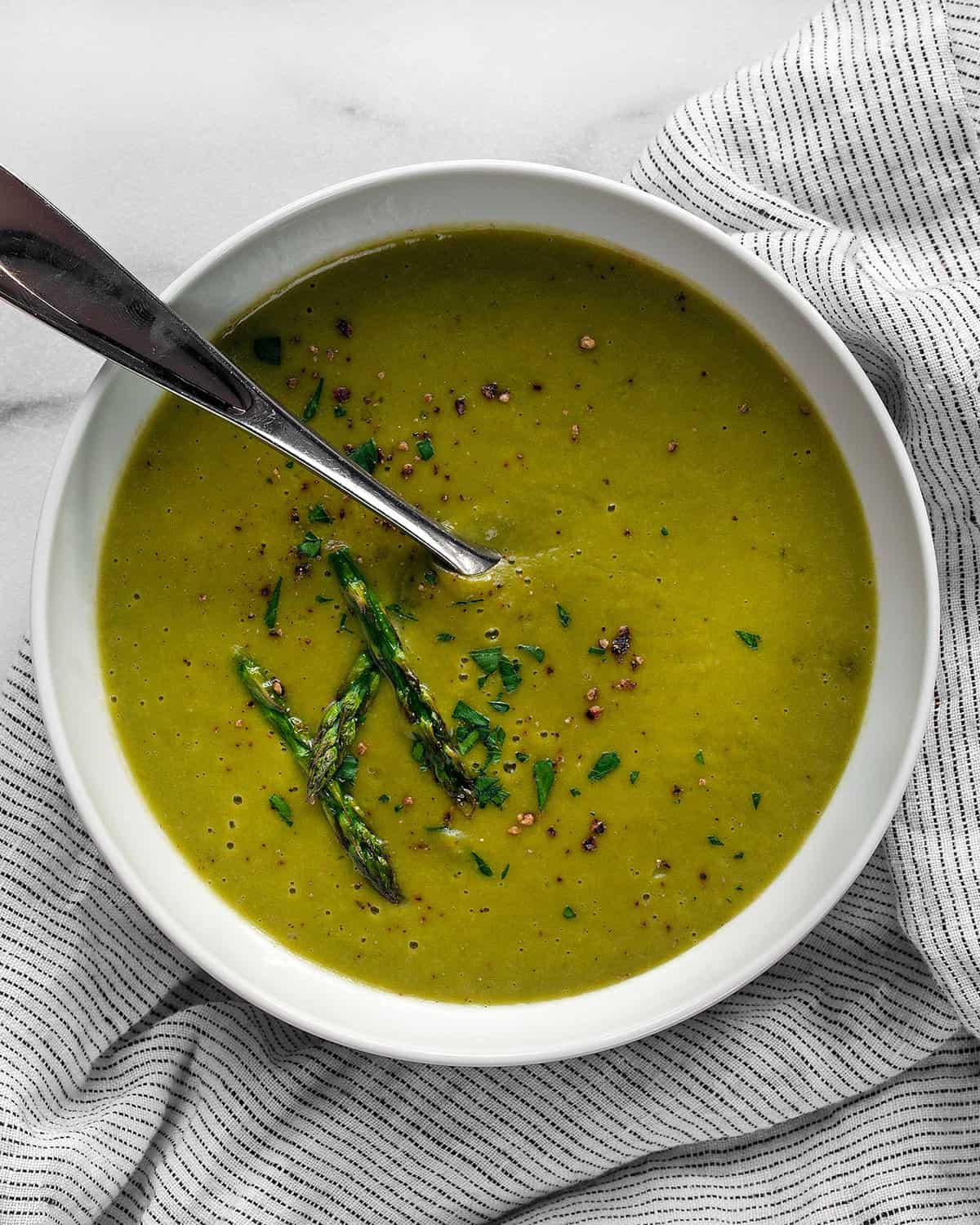 Asparagus soup in a bowl.