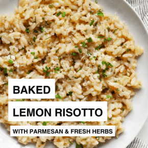 Baked lemon risotto on a plate.