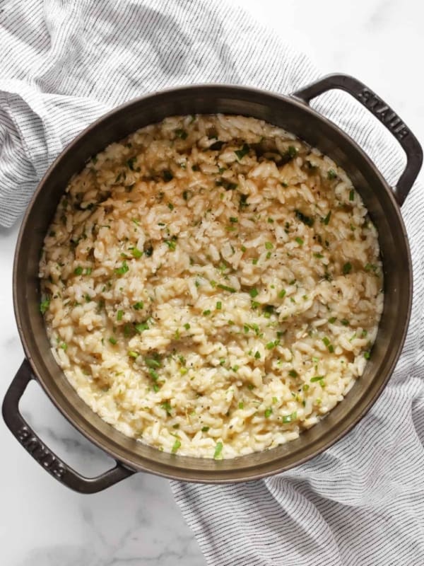 Baked lemon risotto in a dutch oven.